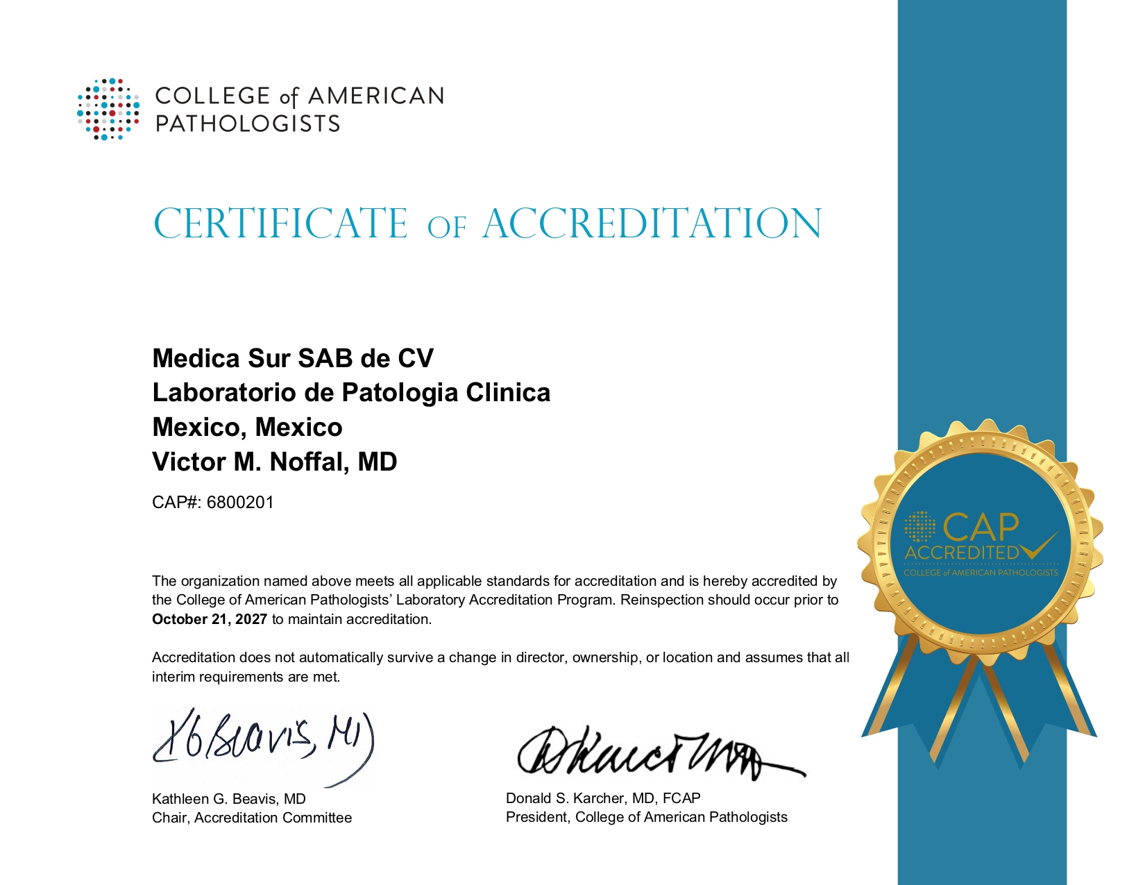 Certificado de la Acreditaci�n CAP