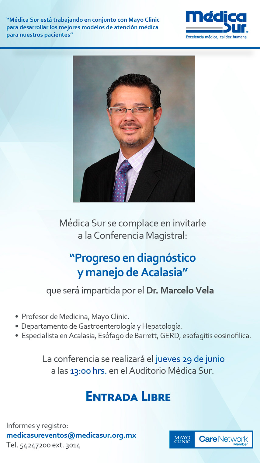 Invitaci&oacute;n a la conferencia magistral Progresos en diagn&oacute;stico y manejo de Acalacia