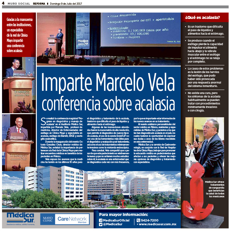 Nota de Milenio sobre la conferencia Progreso en diagn&oacute;stico y manejo de Acalasia